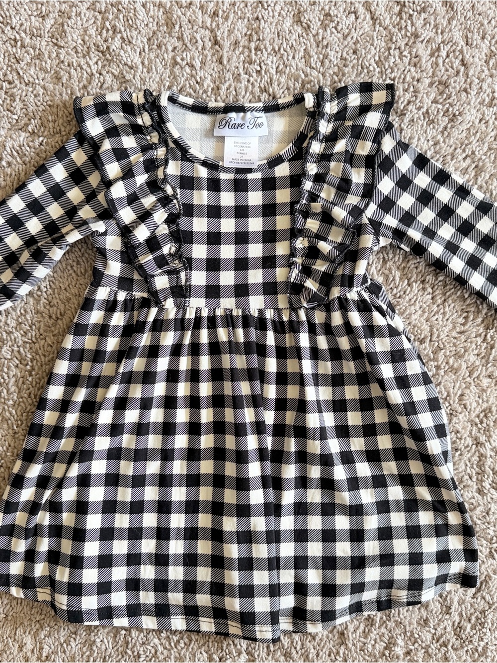 Rare Too Black & White Gingham Ruffle Long-Sleeve Kids Dress